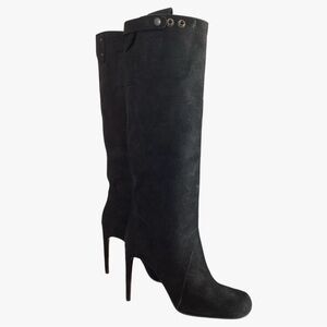 Rick Owens Black Suede Knee-High Stiletto Boots